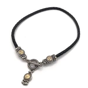 Brighton Necklace Greek Italian Coin Style Silver & Gold Plate Toggle Leather